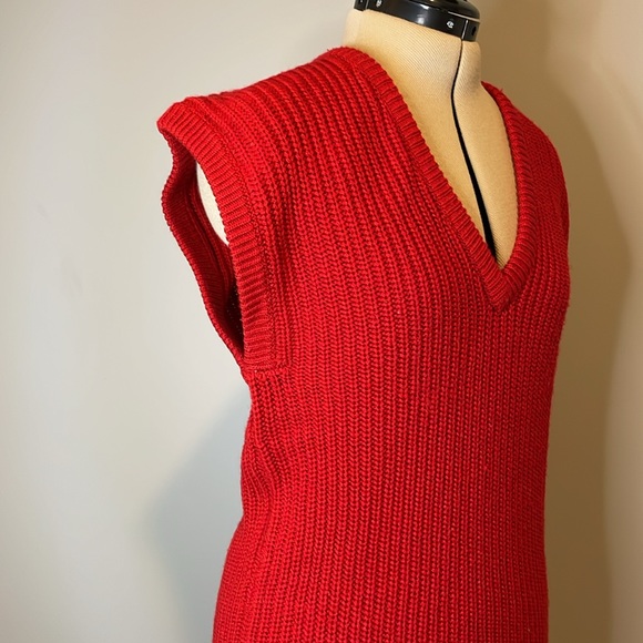 Vintage 80s Acrylic Knit V-neck Sweater Vest.  Wide shoulders.  Gerard Works.  M - Picture 2 of 7